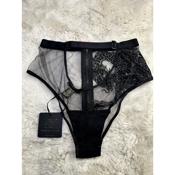 RARE🔥 Honey Birdette LISBETH🖤🐉 Black Dragon High Waist Brief Small - Picture 3 of 4